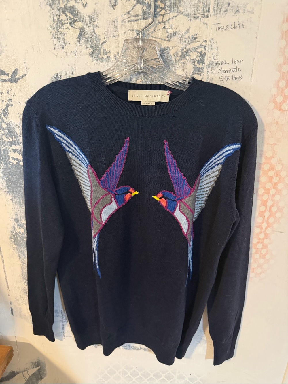 Stella McCartney Navy Crewneck Sweater with Colorful Bird Motif